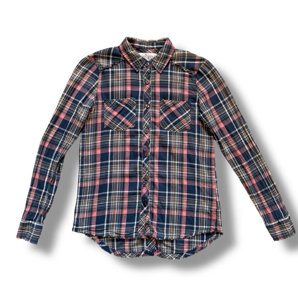 Girl Krazy Women’s Plaid Long Sleeve Button Down Raw Edge Shirt Size Small - Picture 16 of 16